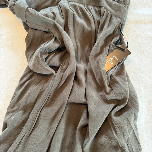 NWT Olive Green Halter Maxi Dress Open Back Pockets Side Slits Size L - Picture 7 of 12